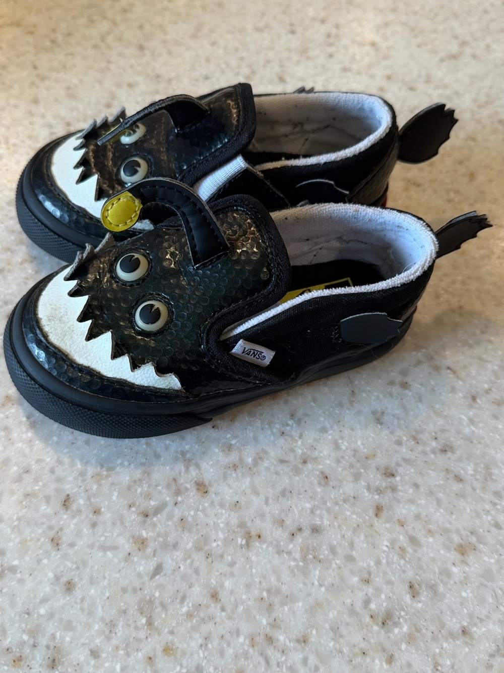 Vans Black and White Monster Slip-On Sneakers size 6.5 toddler